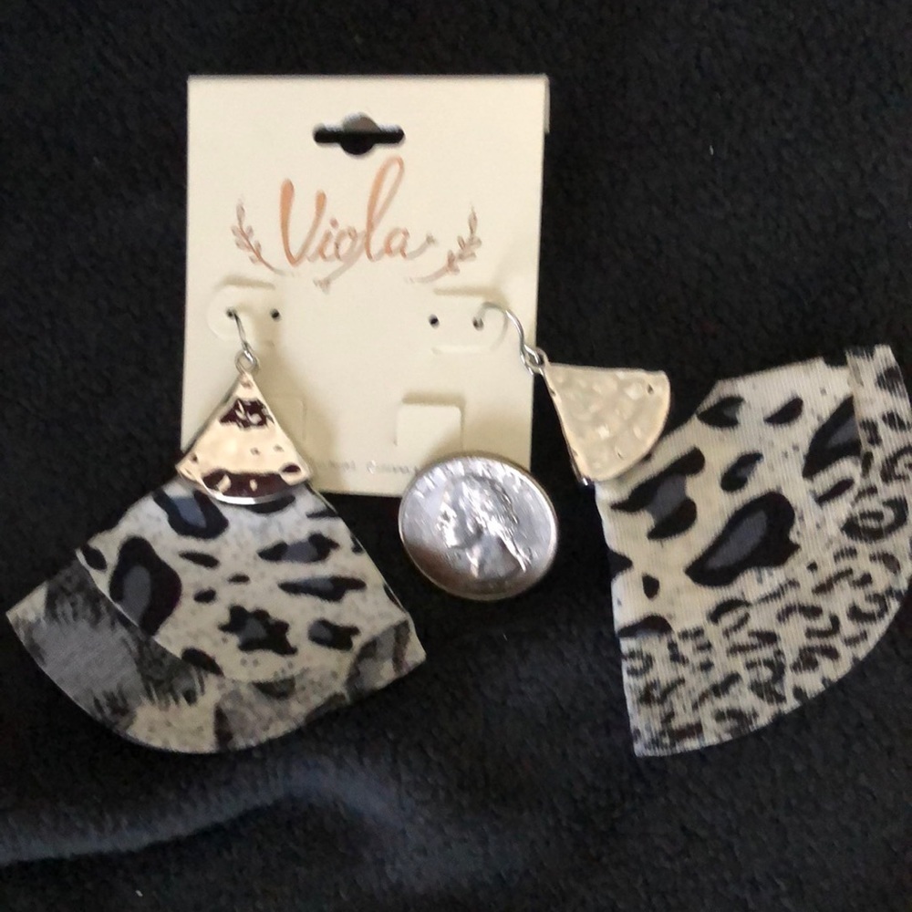 Gray Leopard Fabric Fan Earrings